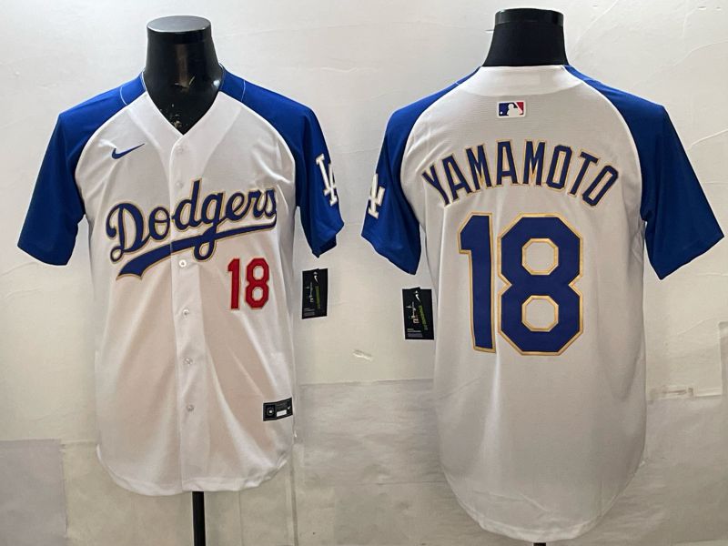 Men Los Angeles Dodgers #18 Yamamoto White Gold 2026 Nike Game MLB Jersey 0010->los angeles dodgers->MLB Jersey